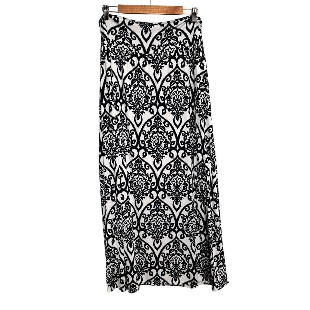 Gilli Black & White Damask Print Maxi Dress – 1X – Boho Chic - Pull On, Stretchy